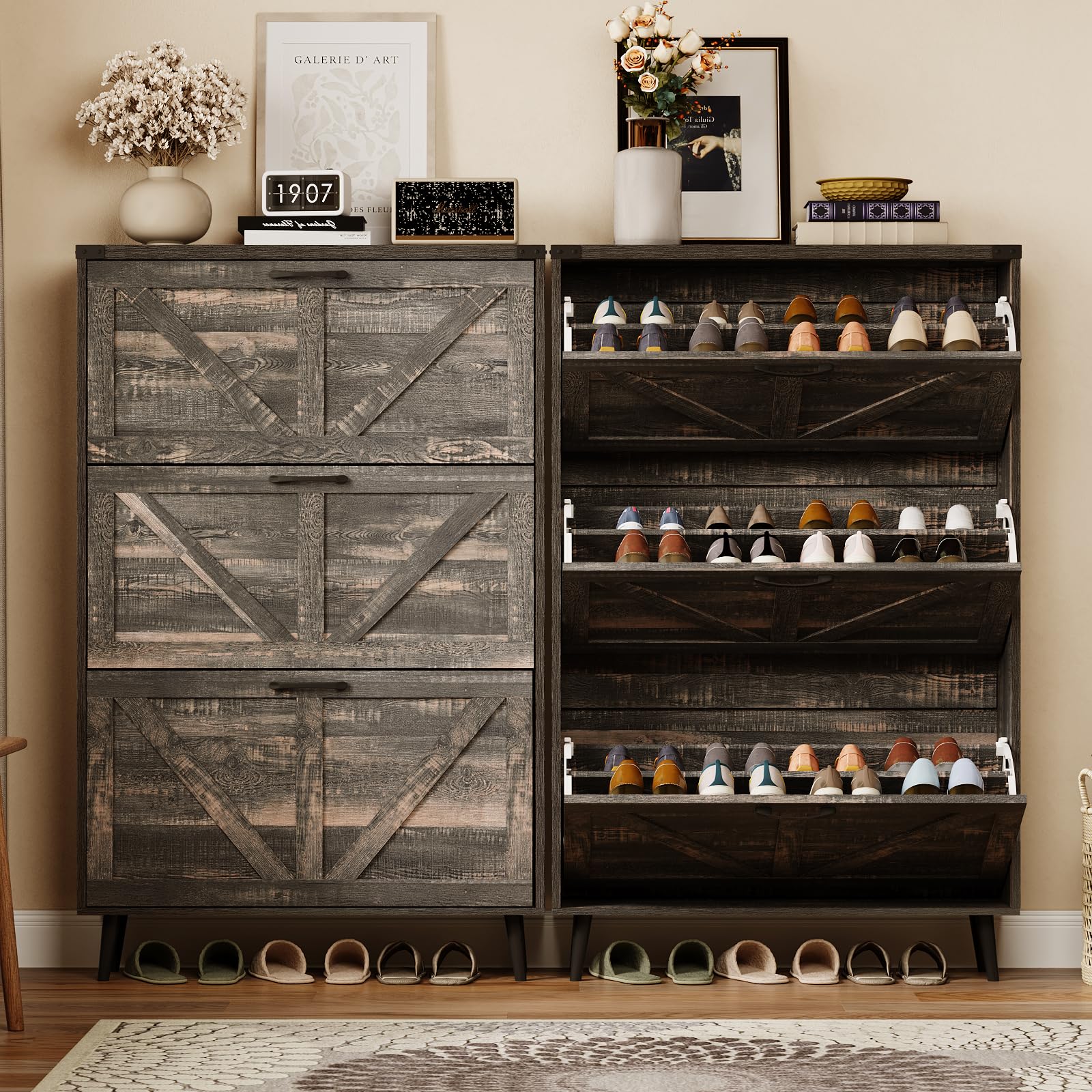 Armário de armazenamento de sapatos com 3 gavetas FILP para entrada + 1 Ano de Garantia