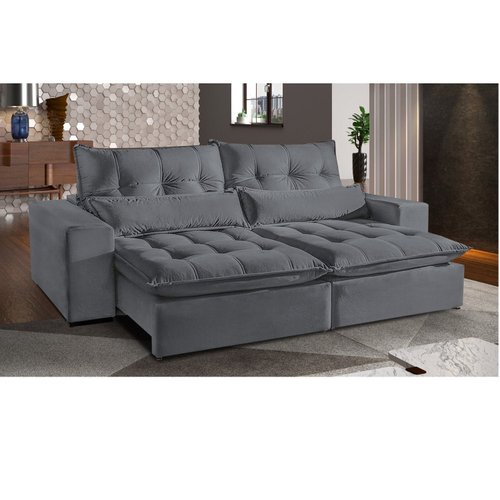 Sofá Retrátil e Reclinável 2,30m Londres Estofados Cinza